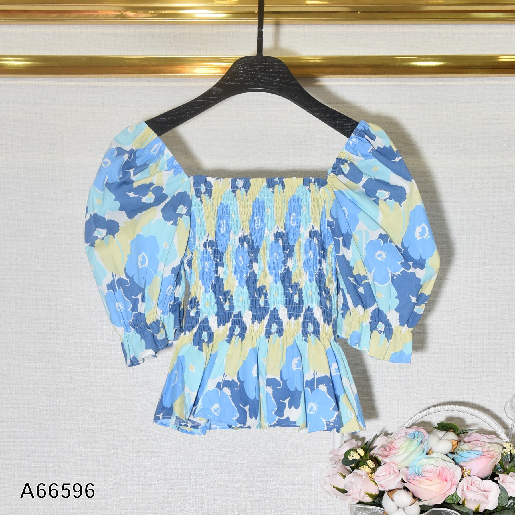 ÁO XÔ HOA XANH 66596