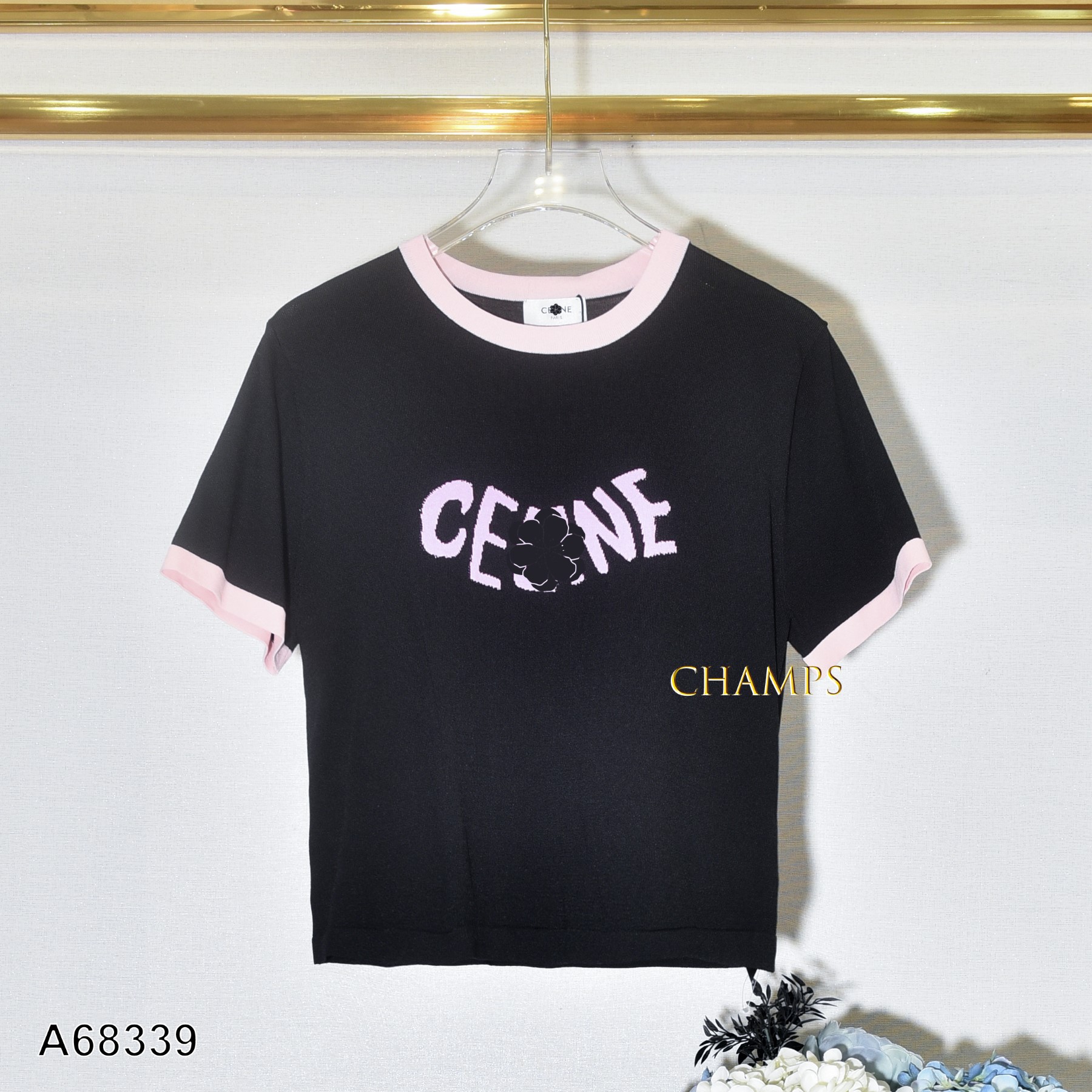 ÁO LEN LỬNG CELINE ĐEN VIỀN HỒNG 68339