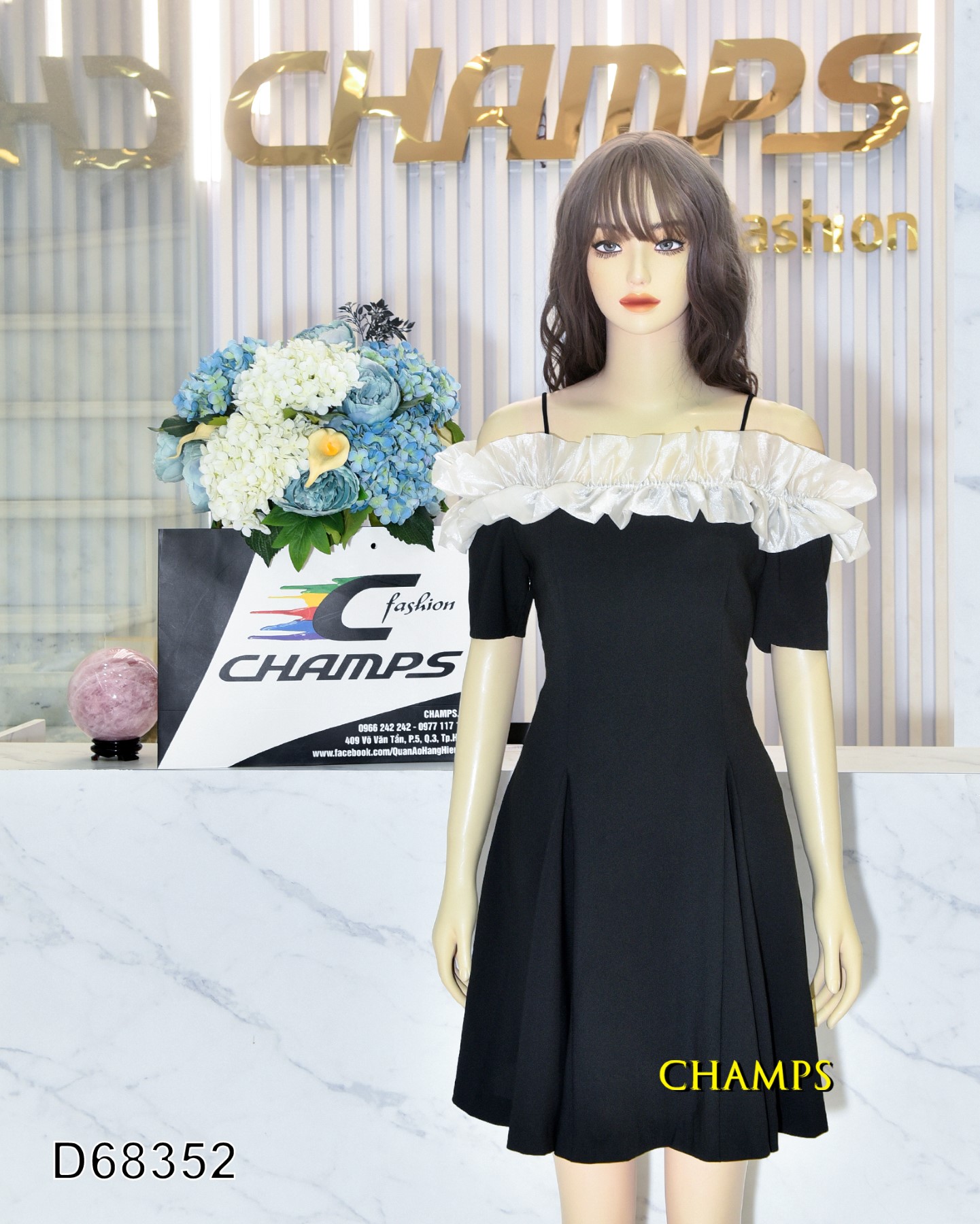 ĐẦM ĐEN VAI TRỄ NHÚNG 68352