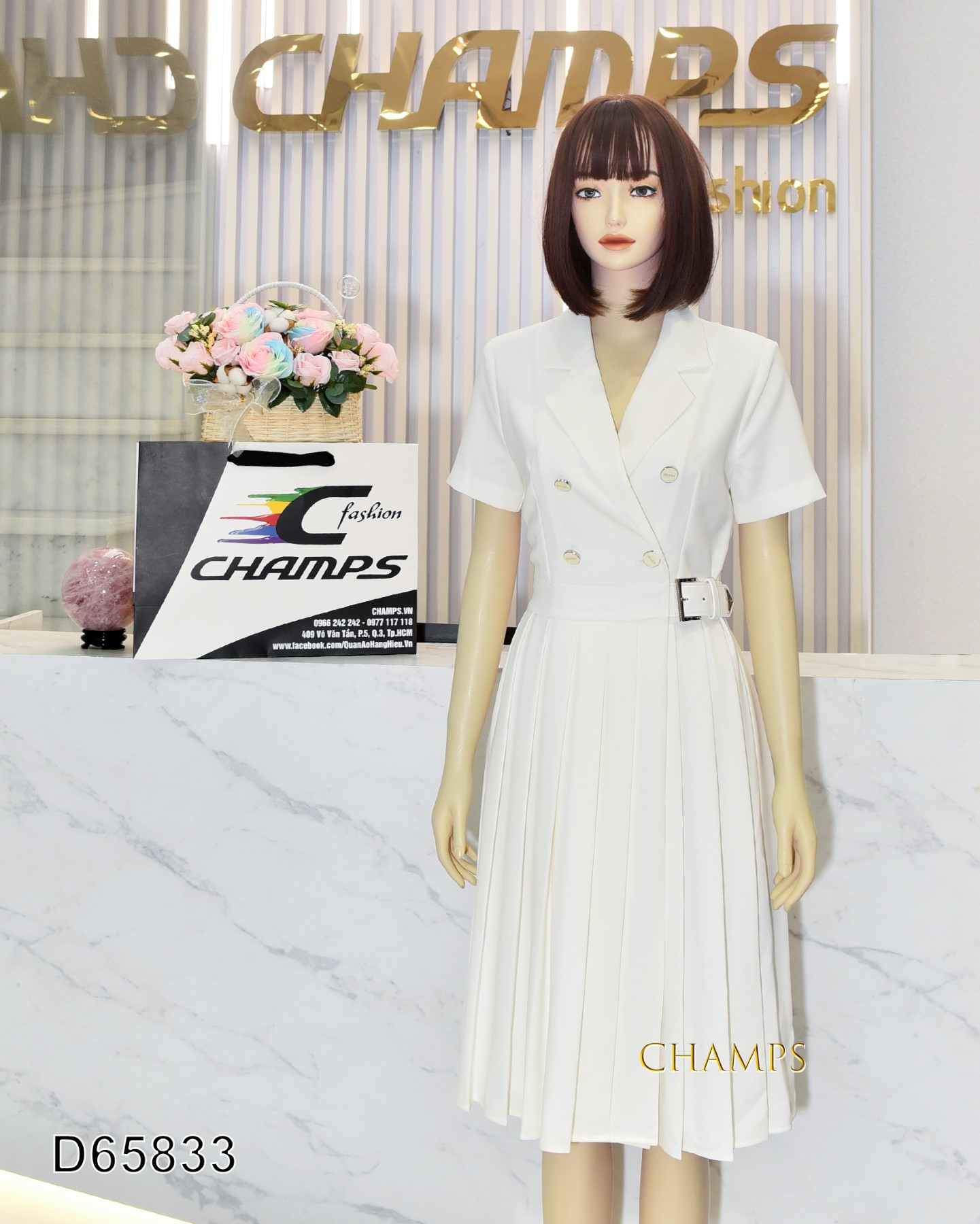 ĐẦM TRẮNG PRADA KHÓA EO 65833