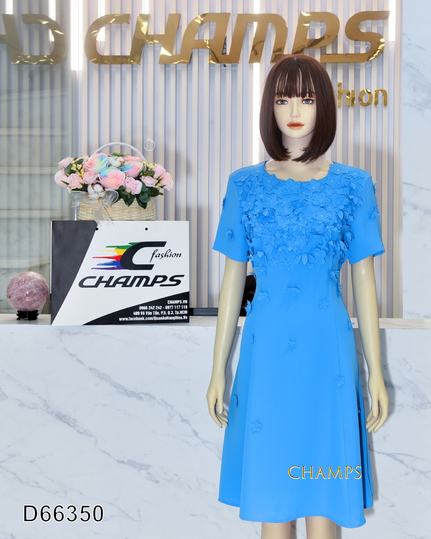 ĐẦM XANH ĐÍNH HOA NỔI 66350