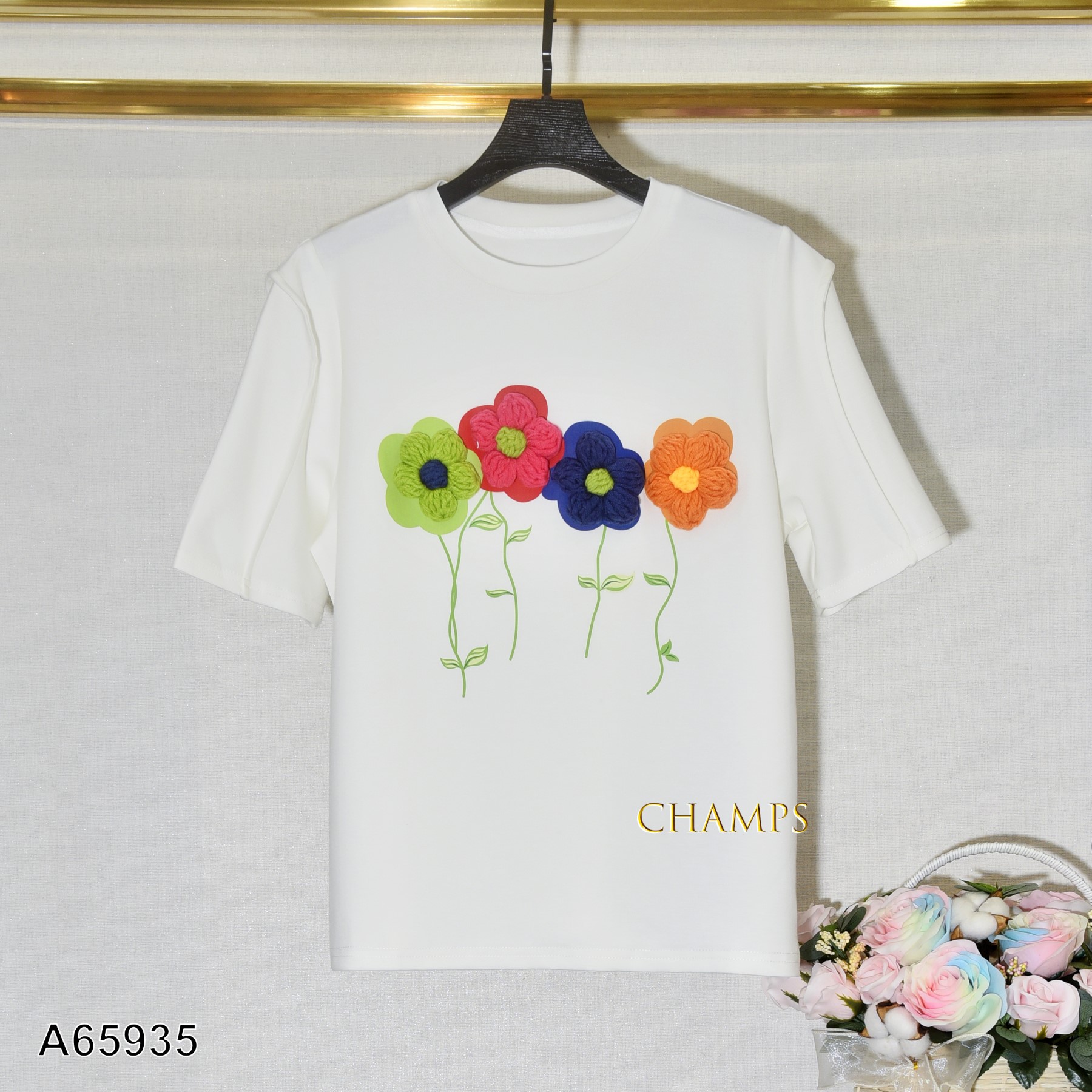 ÁO THUN XỐP TRẮNG HOA NỔI 65935