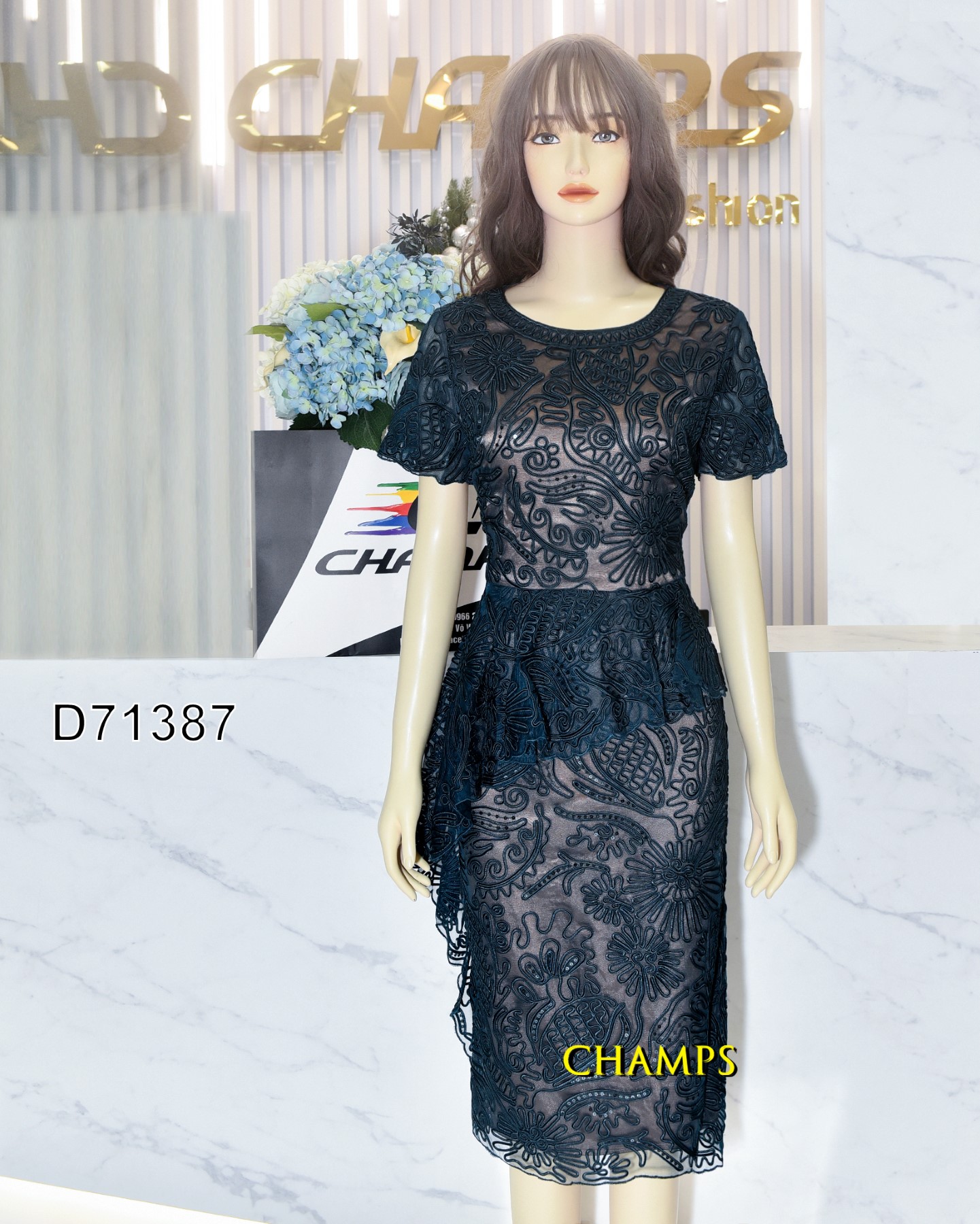 ĐẦM KAREN KUNLING XANH ĐẬM HỌA TIẾT 71387