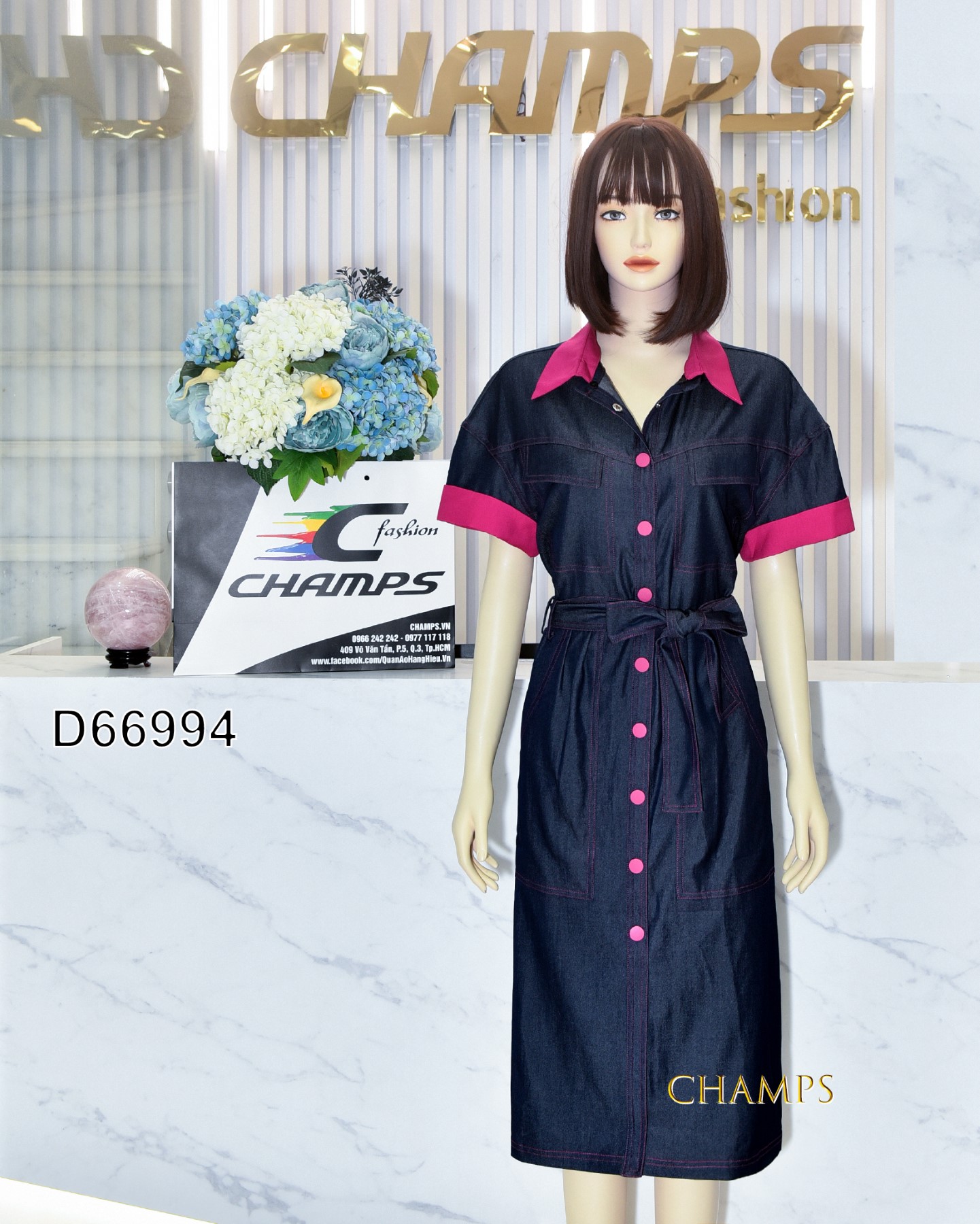 ĐẦM JEAN MỀM DÀI CỔ SƠ MI HỒNG +DN 66994