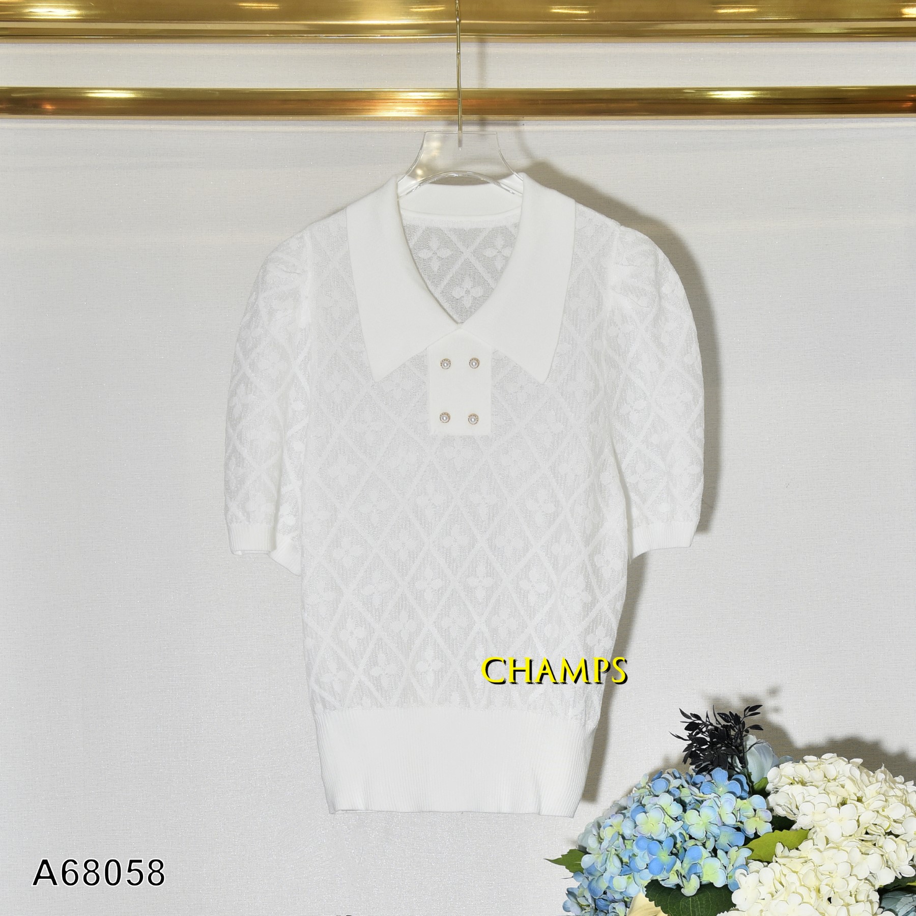 ÁO LEN TRẮNG CỔ NÚT 68058