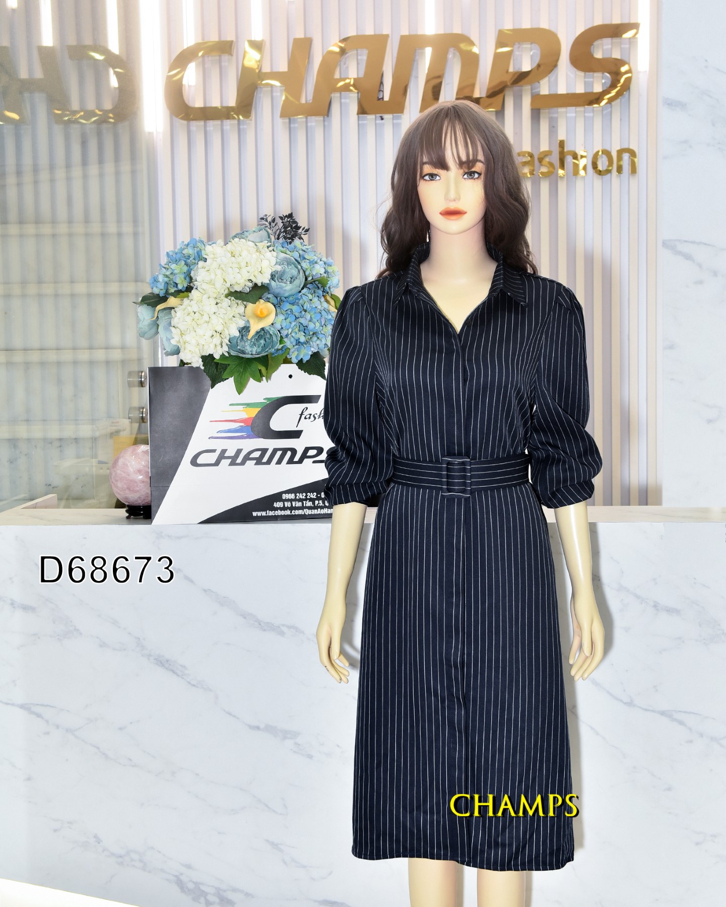 ĐẦM SUÔN SƠ MI XANH ĐEN +DN 68673