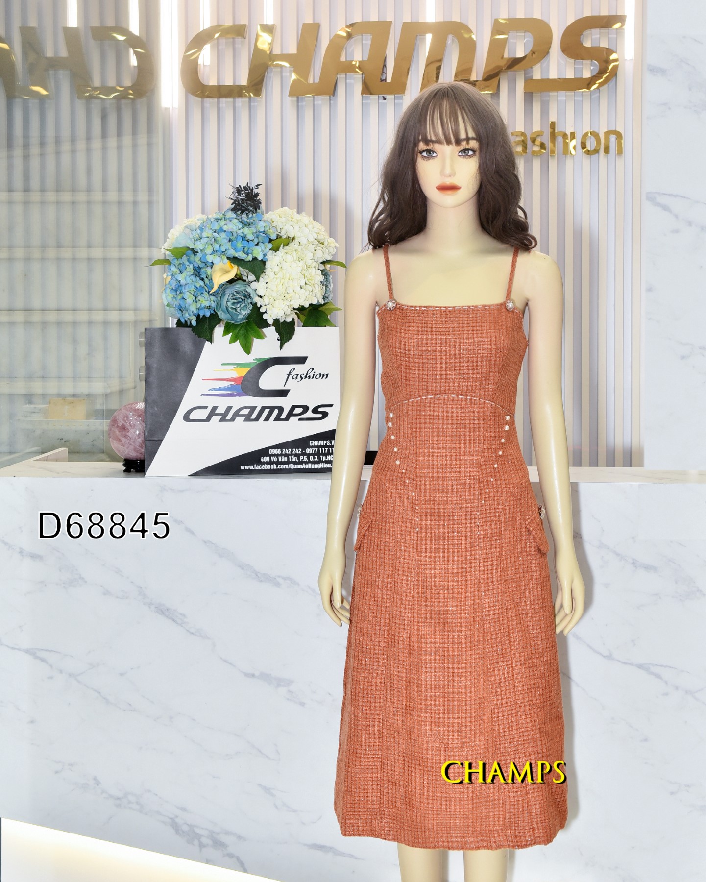 ĐẦM BỐ CHANEL NÂU 2 DÂY 68845