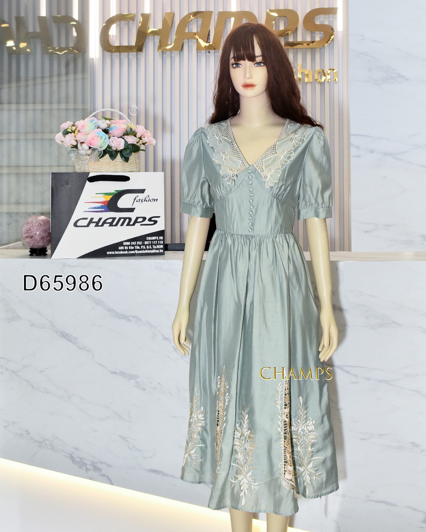 ĐẦM XANH LAI REN 65986