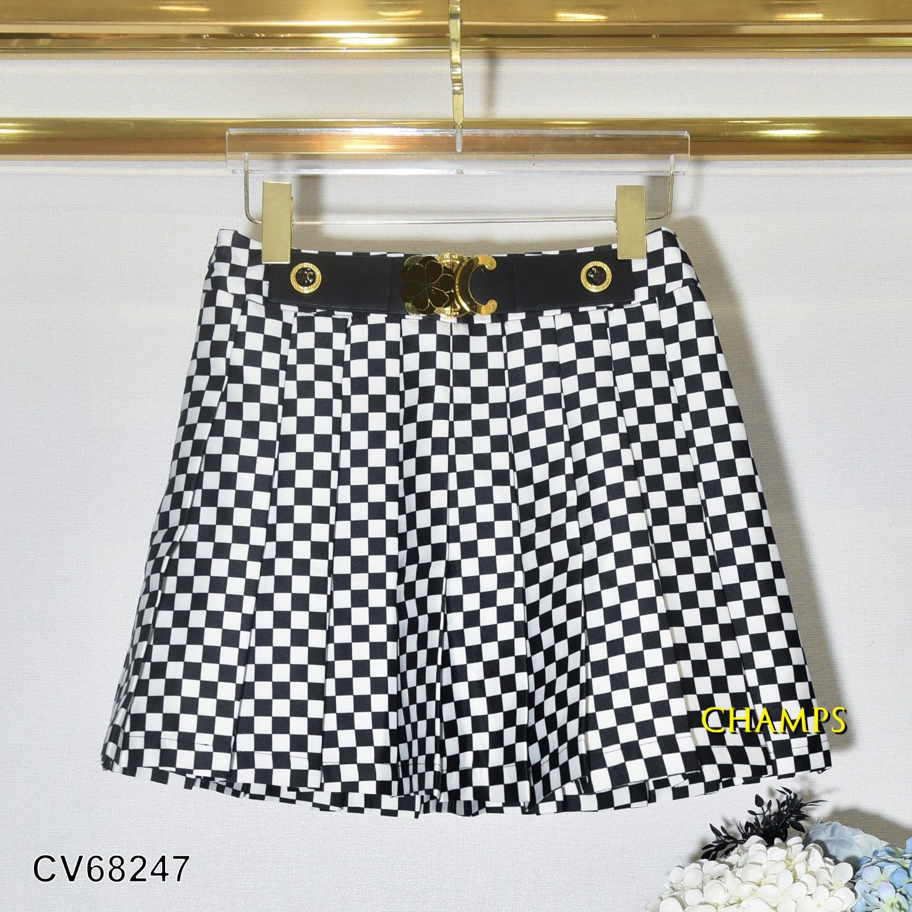 CHÂN VÁY XẾP LY CARO ĐEN KHÓA 68247