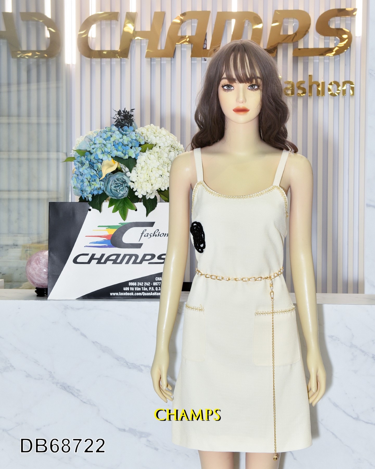 BỘ ĐẦM KEM CHANEL +ÁO KHOÁC 68722