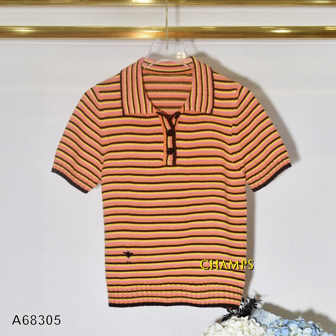 ÁO LEN KẺ CAM VÀNG 68305