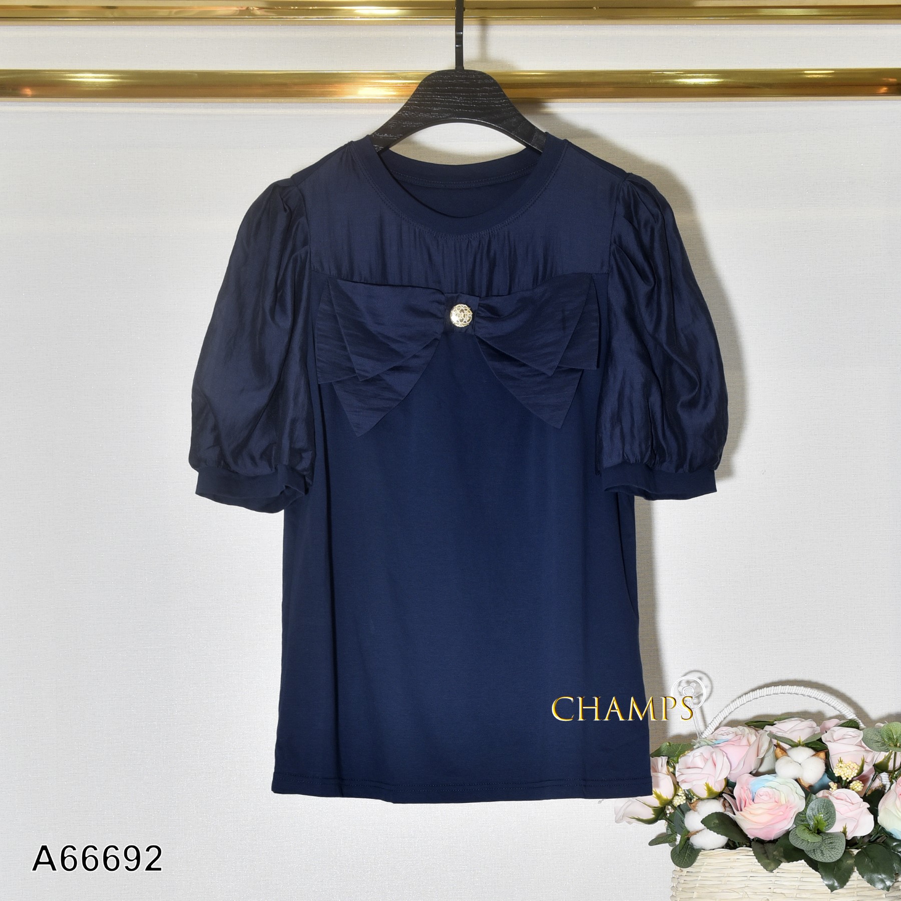 ÁO THUN XANH NƠ DISUI HẠT VÀNG 66692