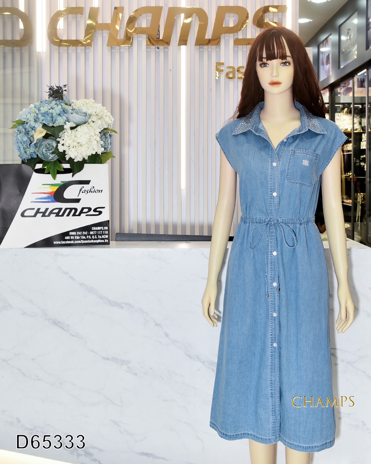 ĐẦM JEAN MỀM CỔ HẠT 65333