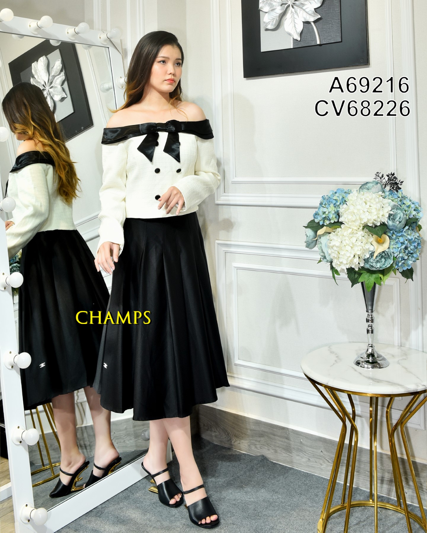 CHÂN VÁY XÒE ĐEN DÀI +DN 68226