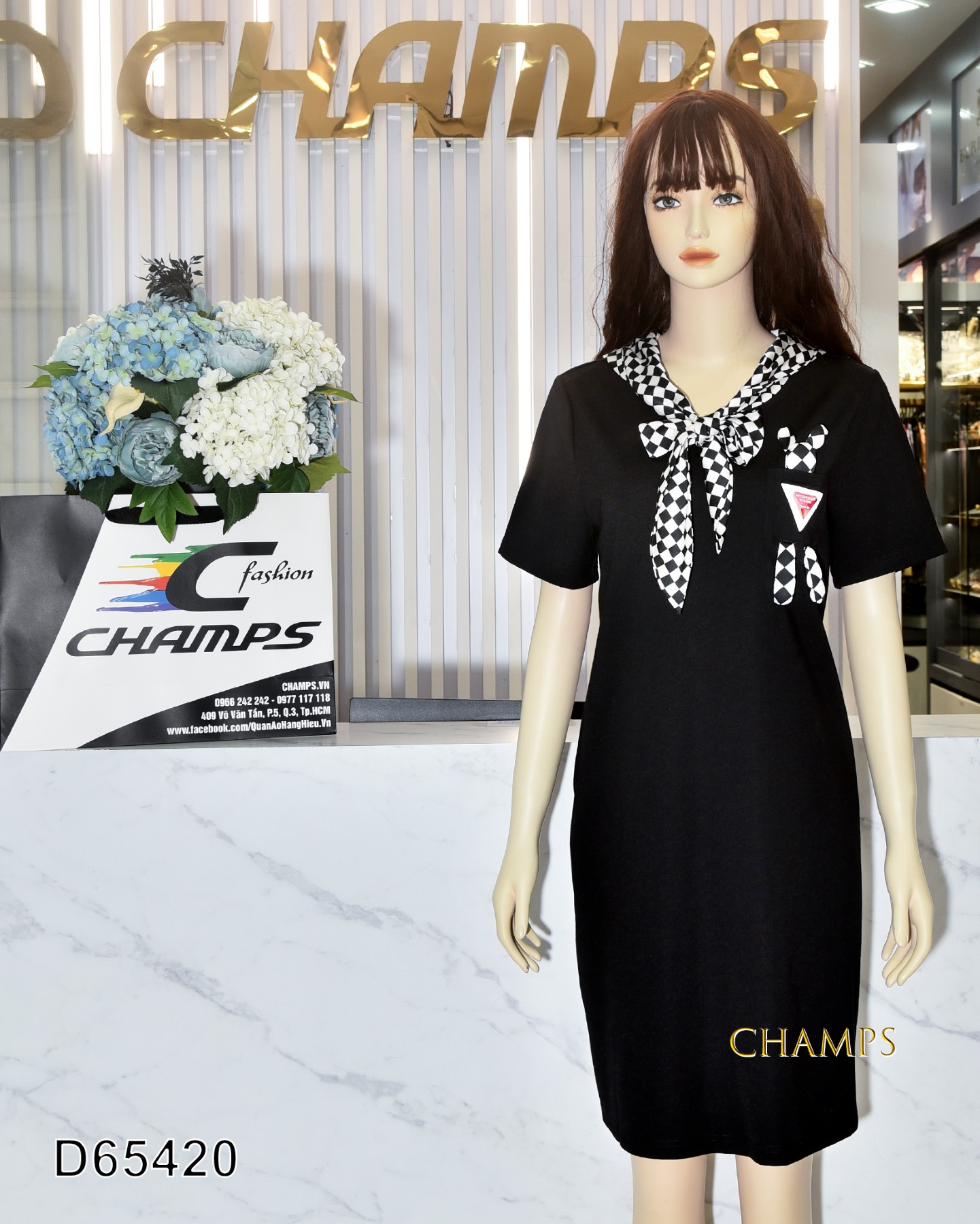 ĐẦM THUN ĐEN NÓN CARO 65420