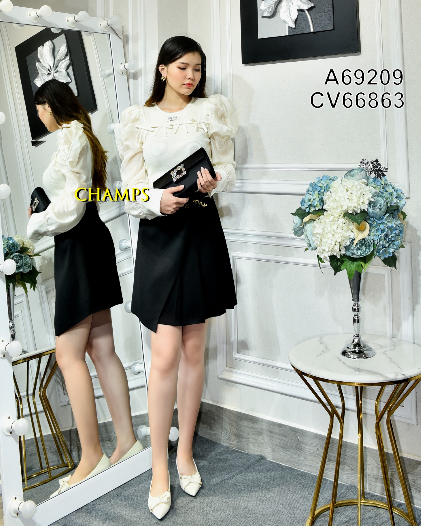 ÁO LEN TRẮNG MIUMIU NƠ 69209