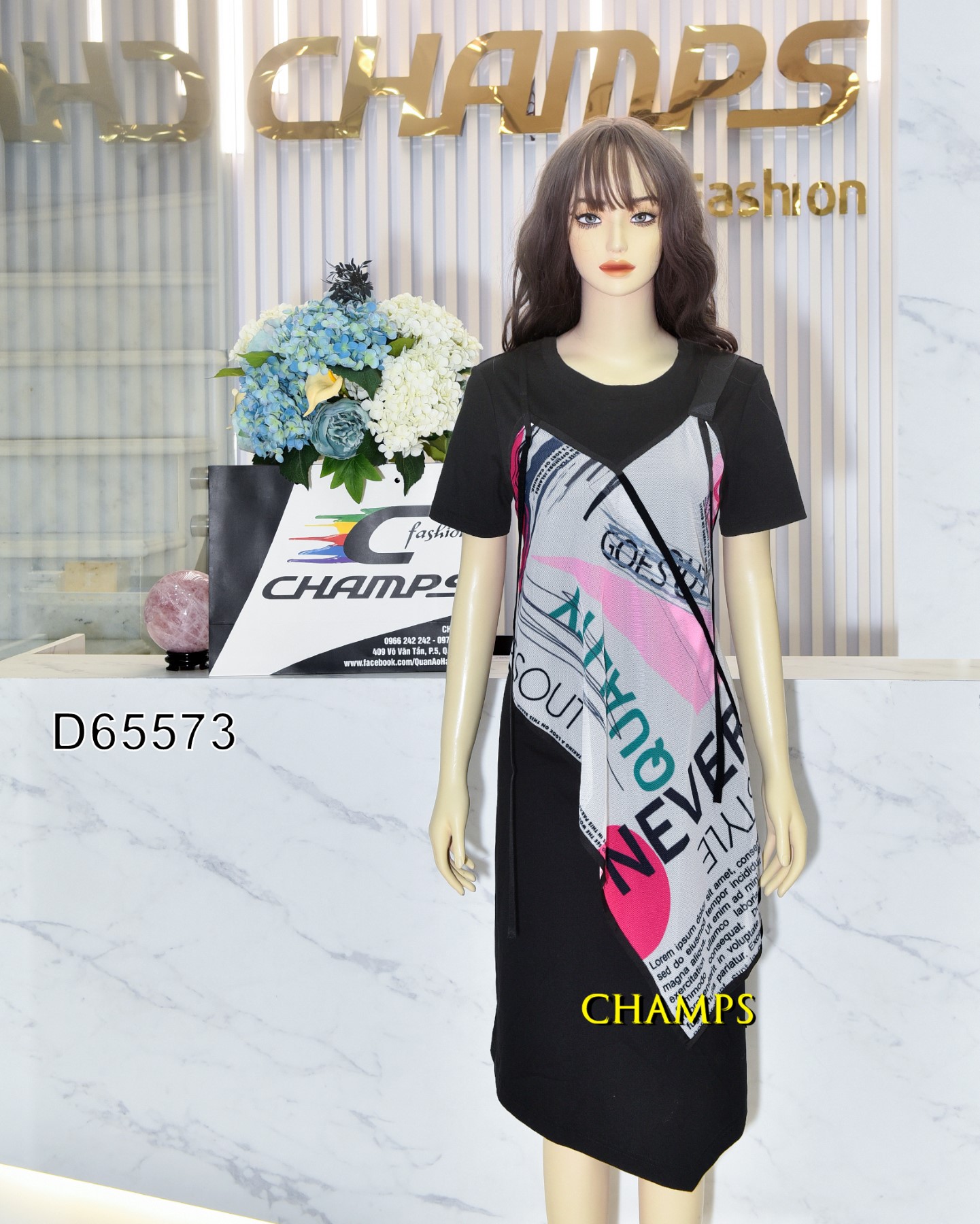 ĐẦM THUN ĐEN +MIẾNG CHOÀNG 65573