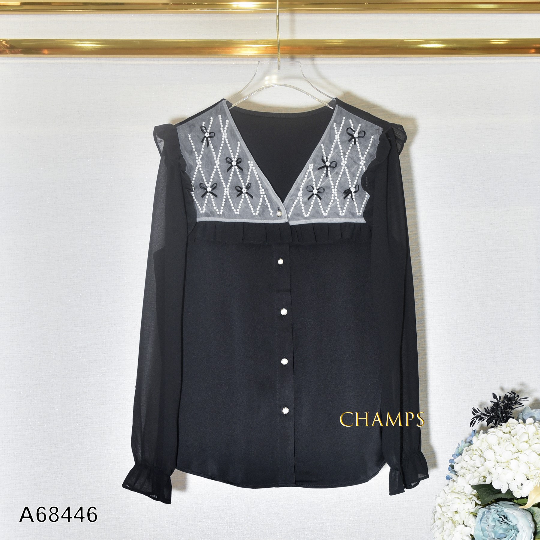 ÁO LỤA ĐEN ĐÍNH HOA 68446