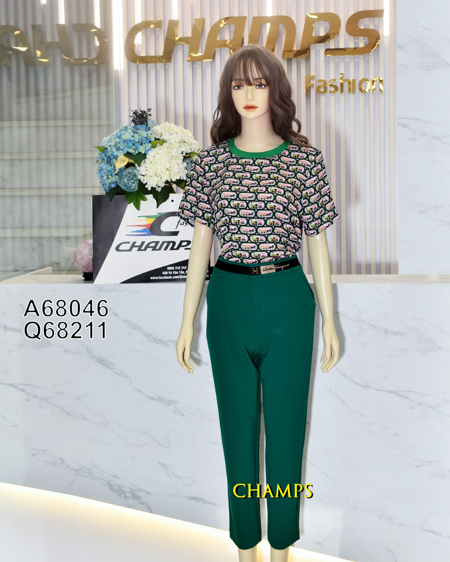 ÁO LỤA XANH HOA VĂN 68046