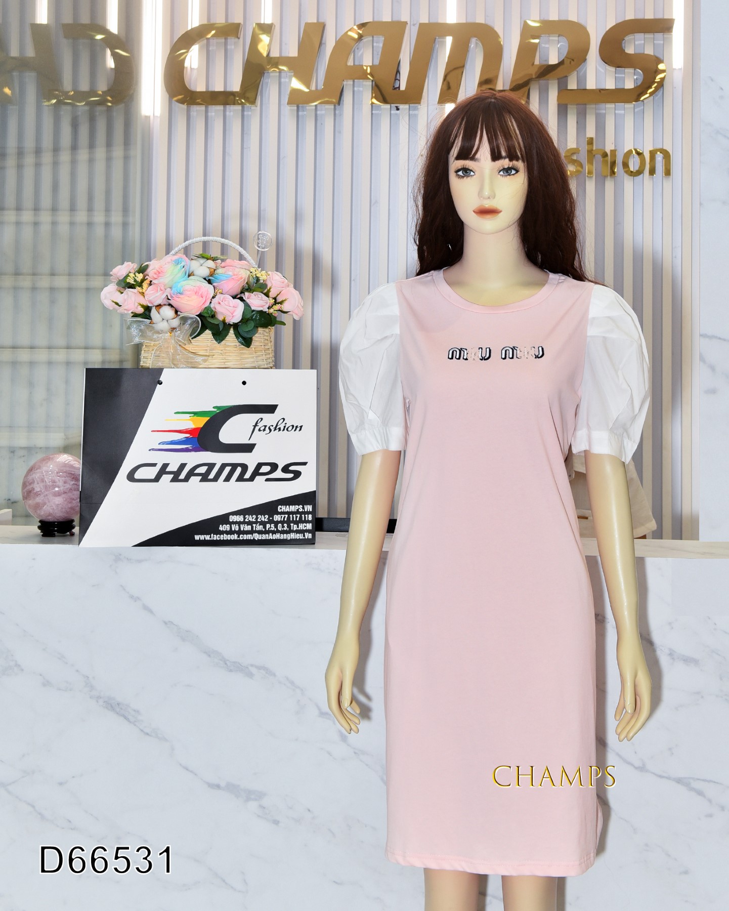 ĐẦM THUN HỒNG MIUMIU +CÀI 66531