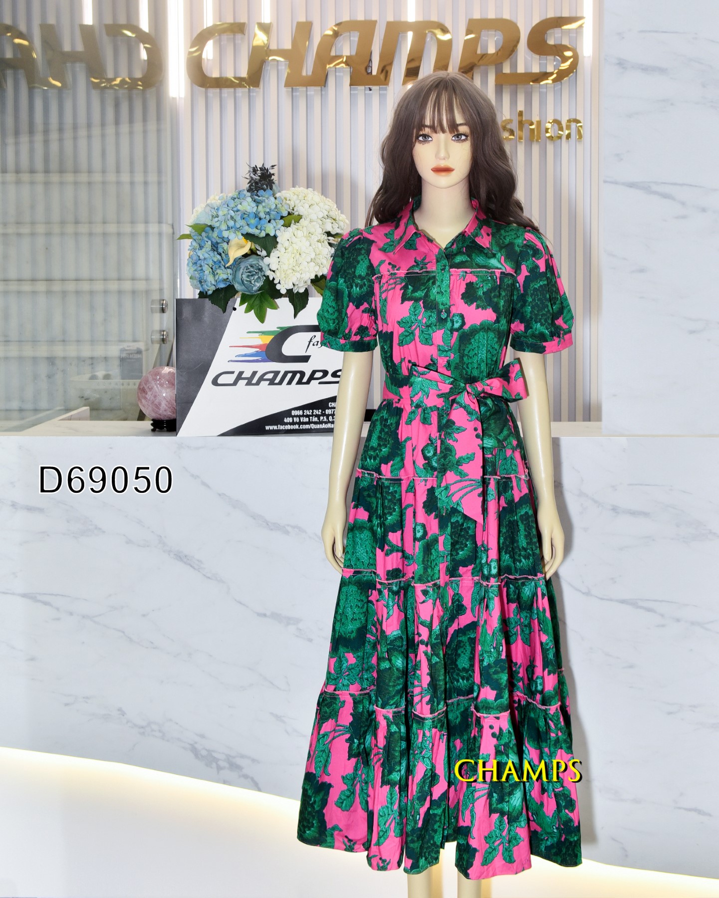 ĐẦM XANH HỒNG XÔ DÀI +DN 69050