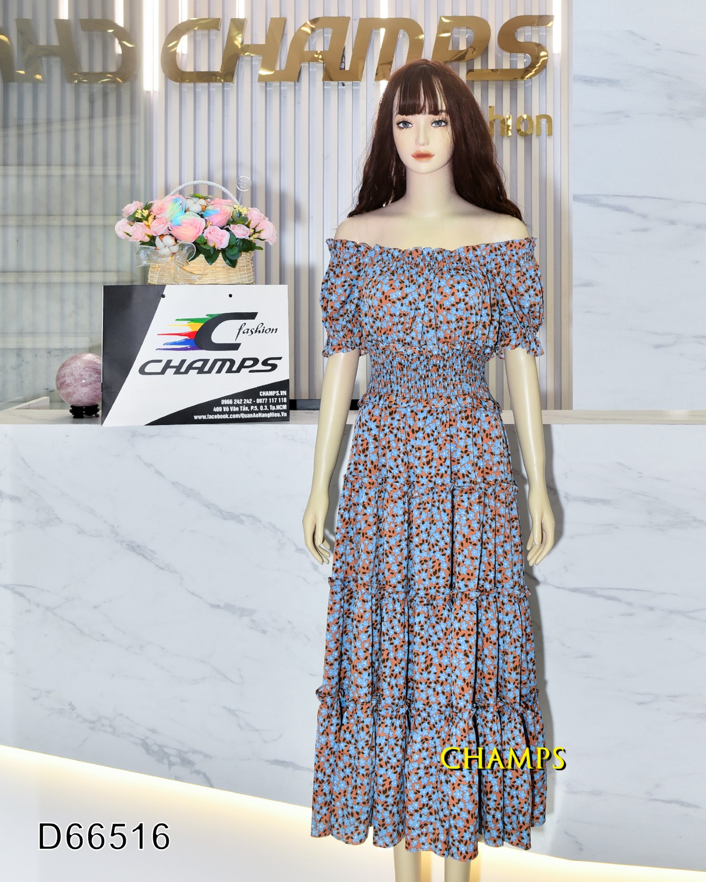 ĐẦM XÔ DÀI NÂU XANH 66516