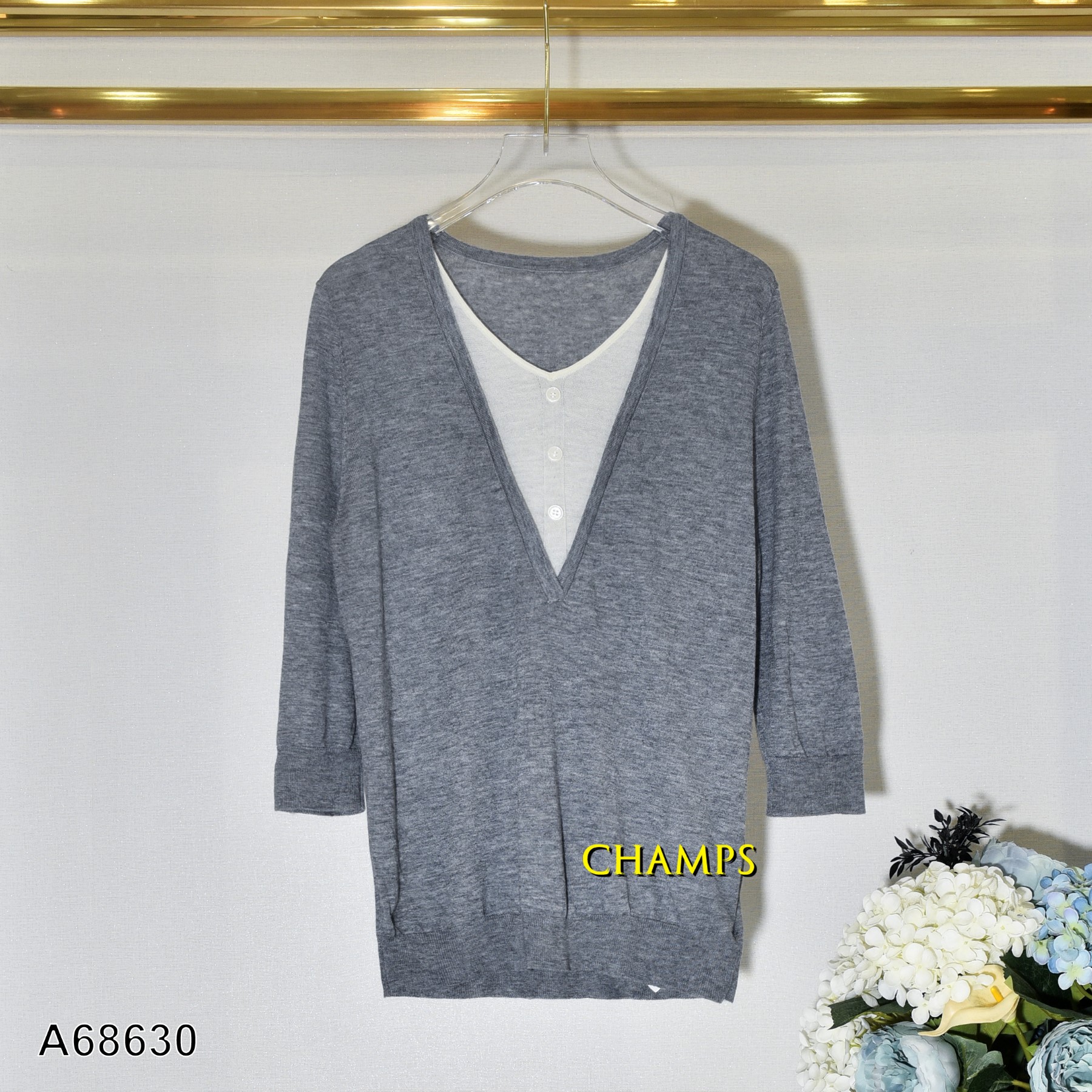 ÁO LEN XÁM PHỐI CỔ KEM TAY DÀI 68630