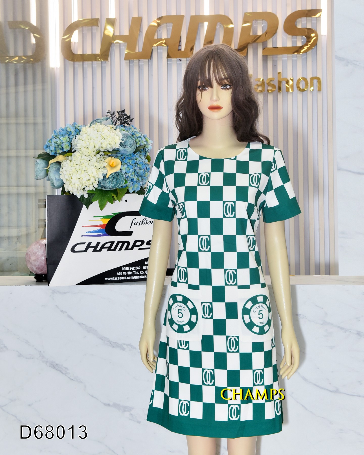 ĐẦM SUÔN Ô XANH CHANEL 68013