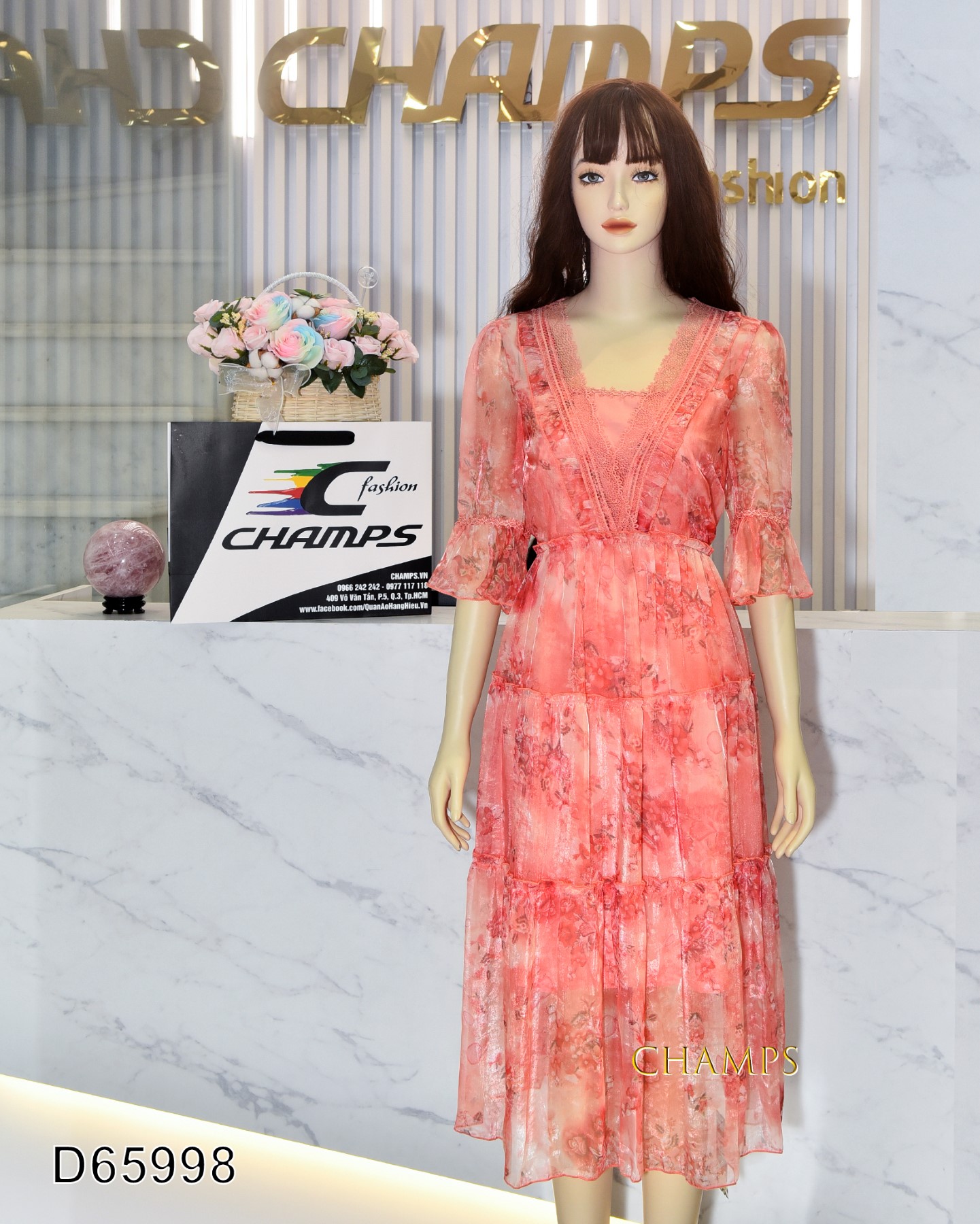 ĐẦM LỤA CAM DÀI TƠ 65998