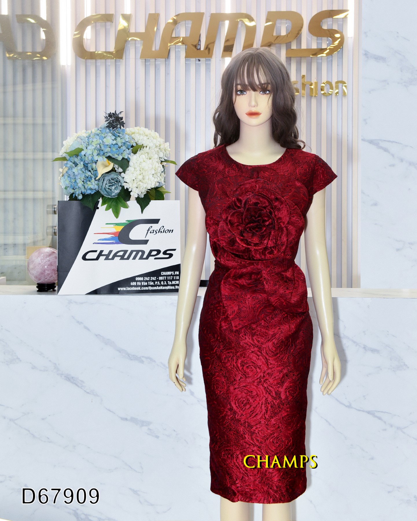 ĐẦM GẤM ĐỎ ĐÔ HOA TO 67909