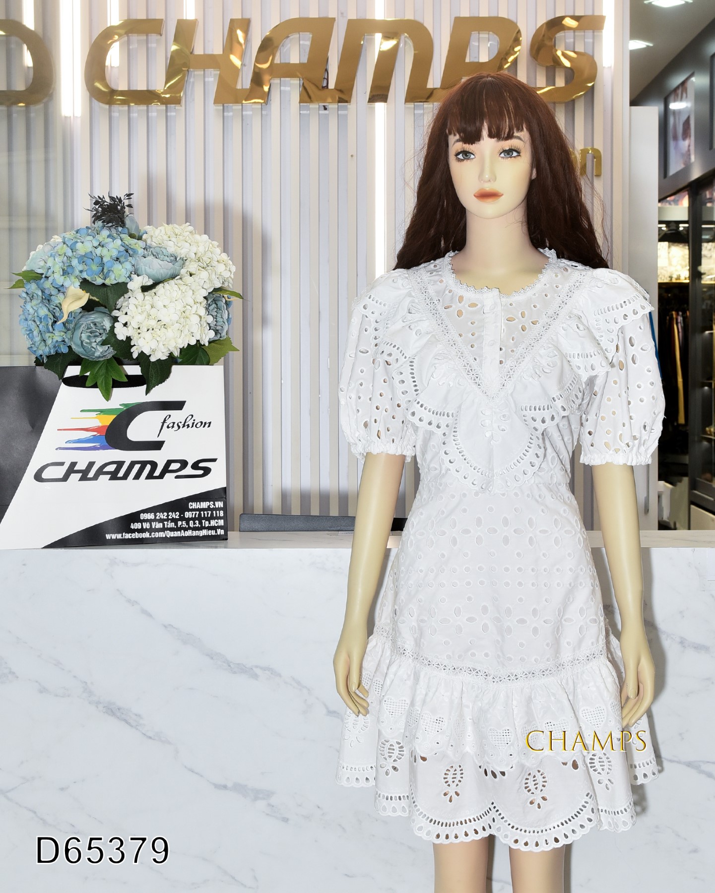 ĐẦM REN TRẮNG LÁ BÈO 65379