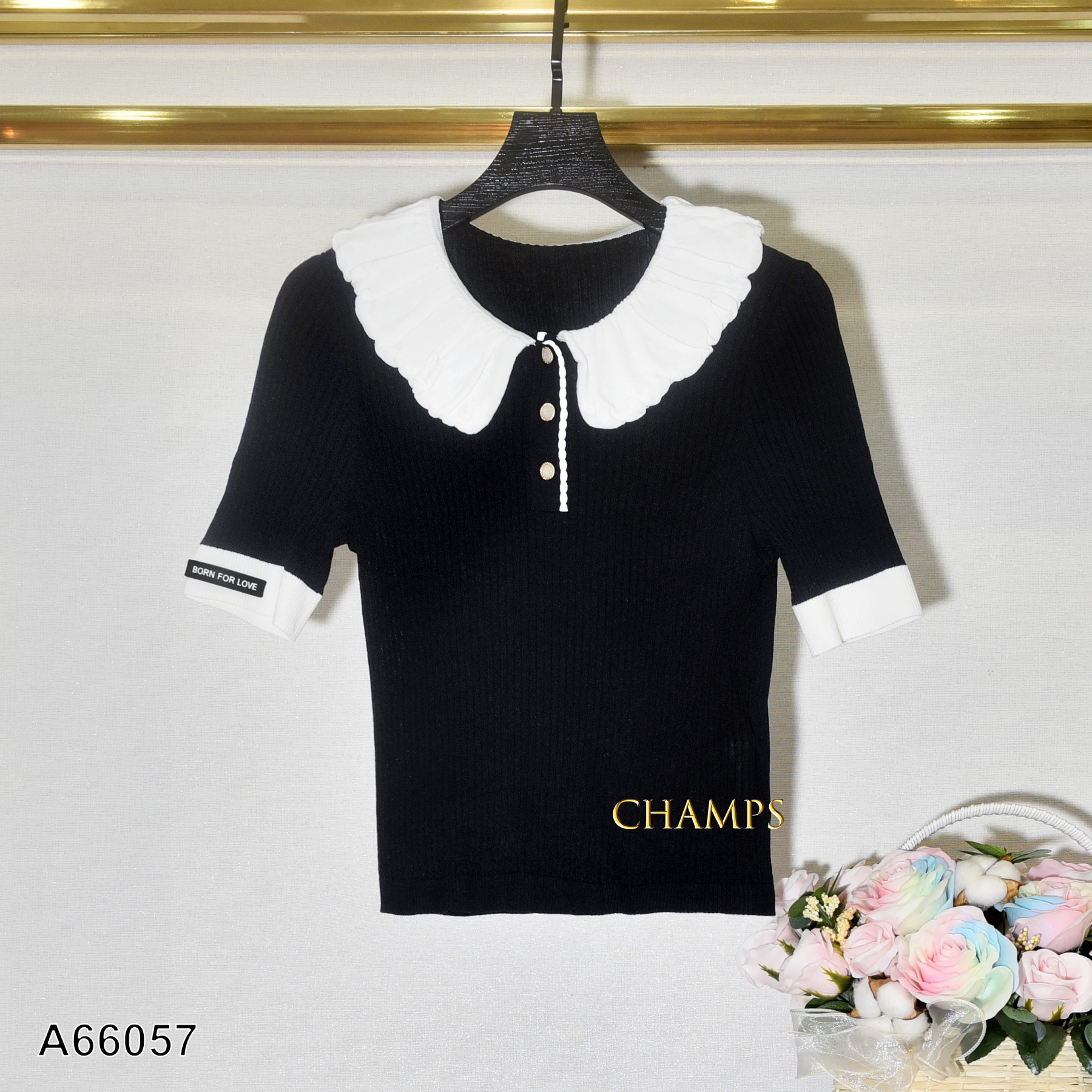 ÁO LEN ĐEN CỔ TRẮNG 66057