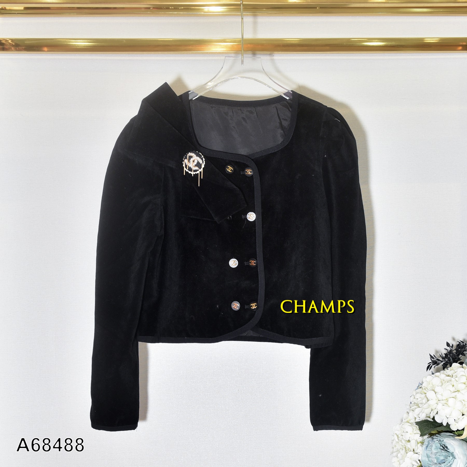 ÁO NHUNG NƠ TAY DÀI CHANEL ĐEN 68488