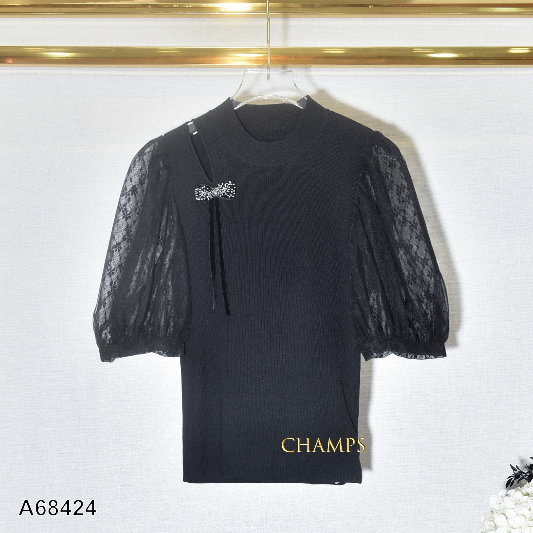 ÁO LEN ĐEN TAY LƯỚI 68424