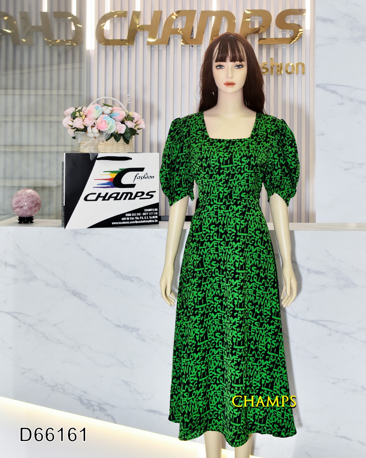 ĐẦM LỤA XANH LÁ CHỮ DÀI 66161