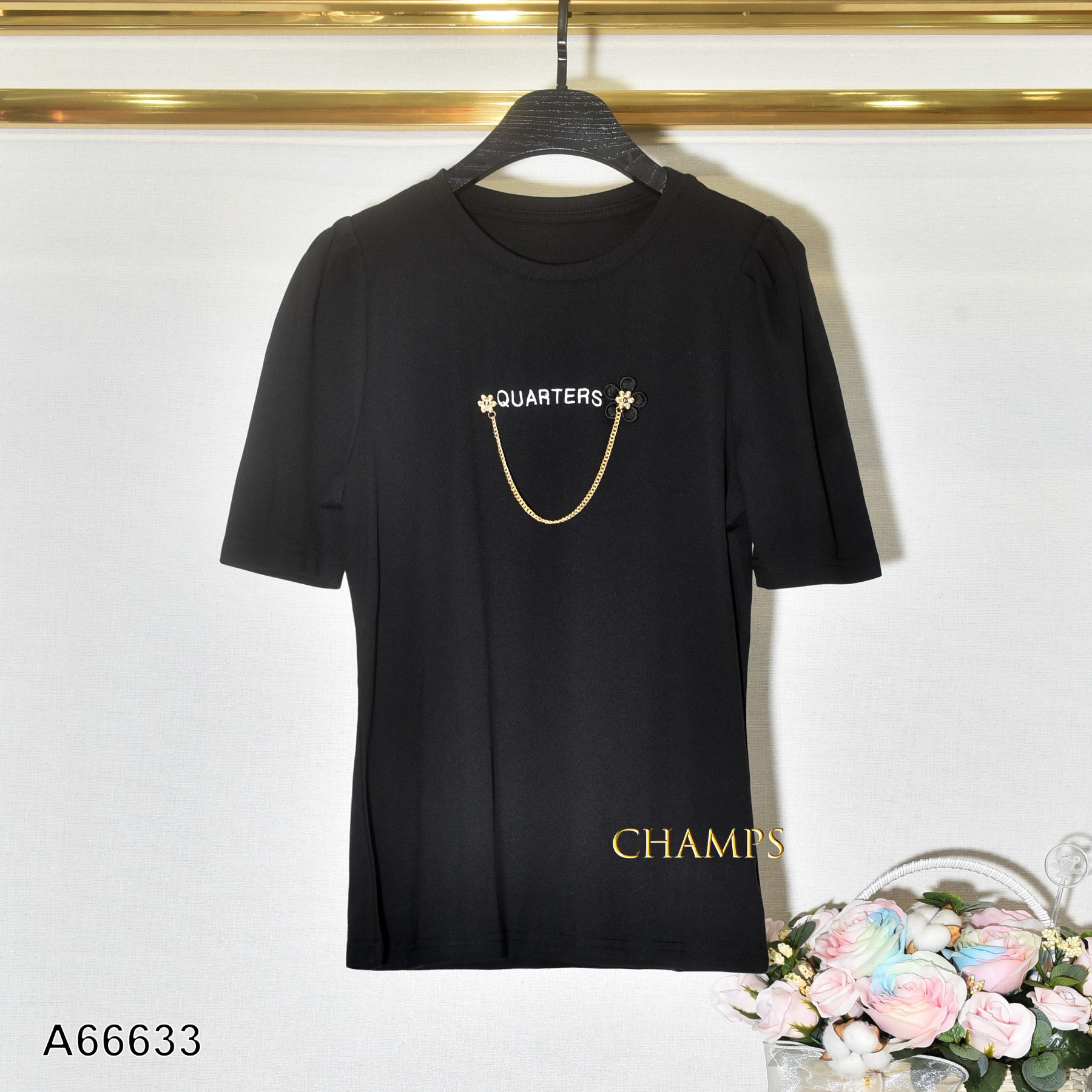 ÁO THUN ĐEN XÍCH HOA 66633