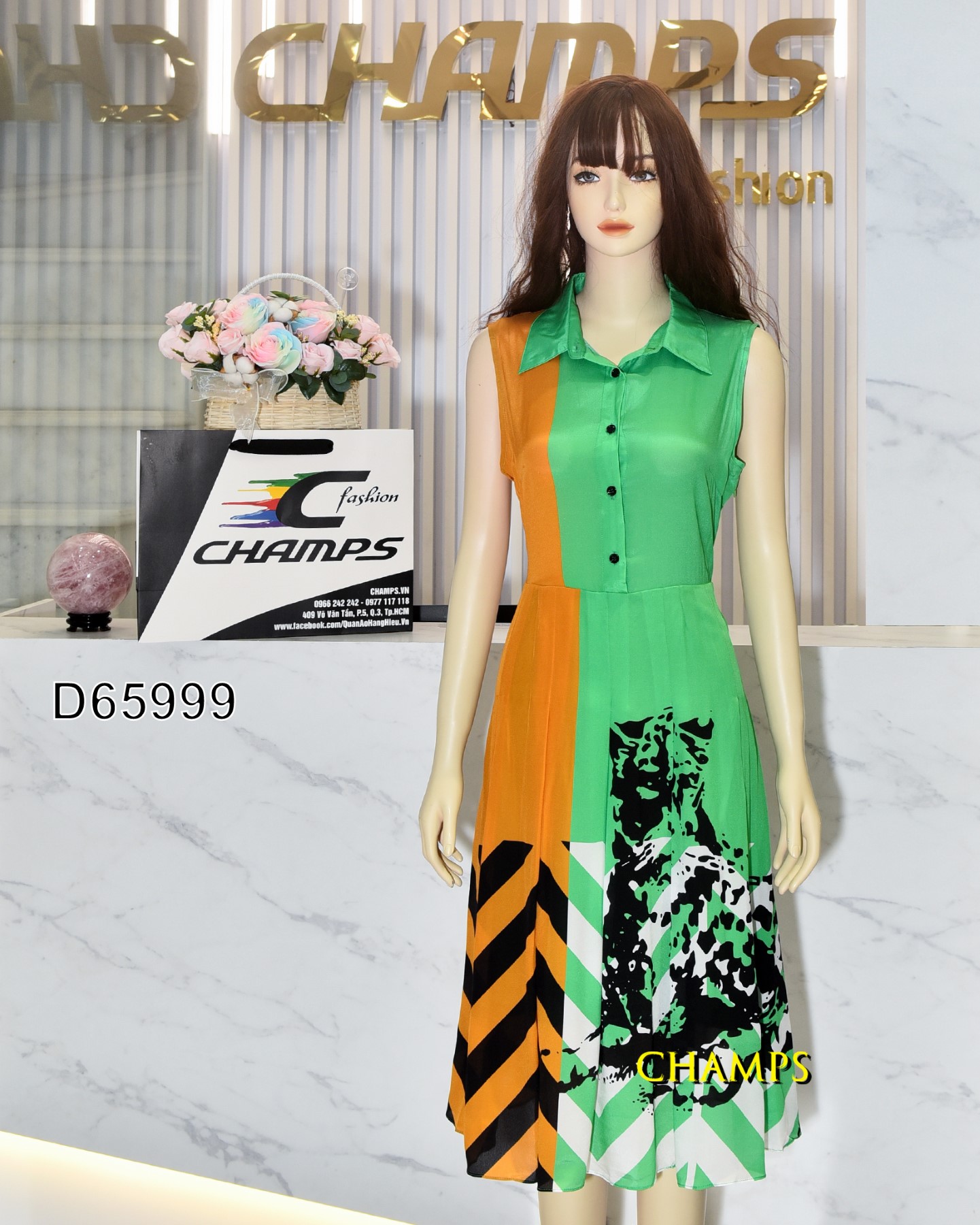 ĐẦM LỤA SƠ MI CAM XANH 65999