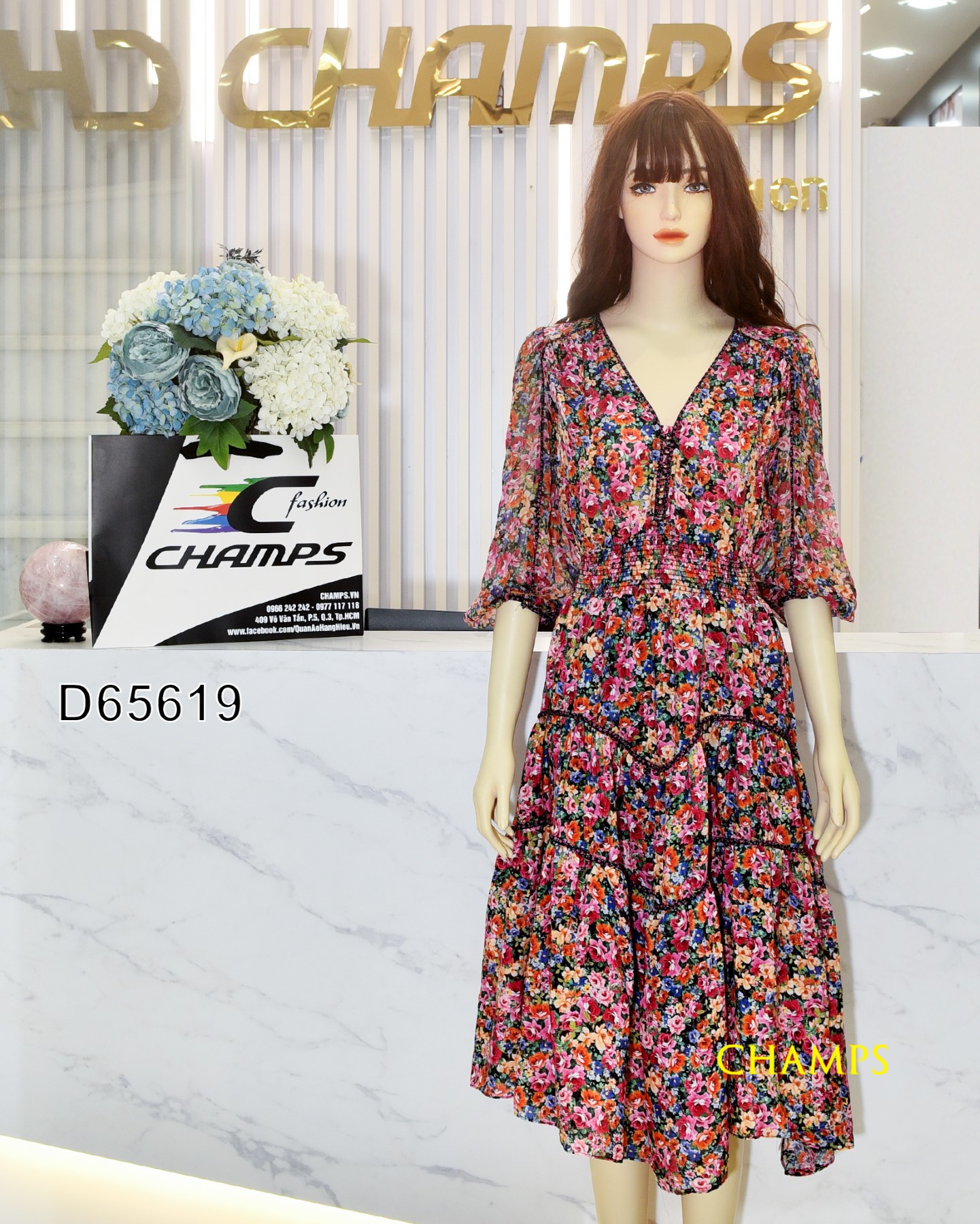 ĐẦM LỤA HOA HỒNG NHÍ DÀI 65619