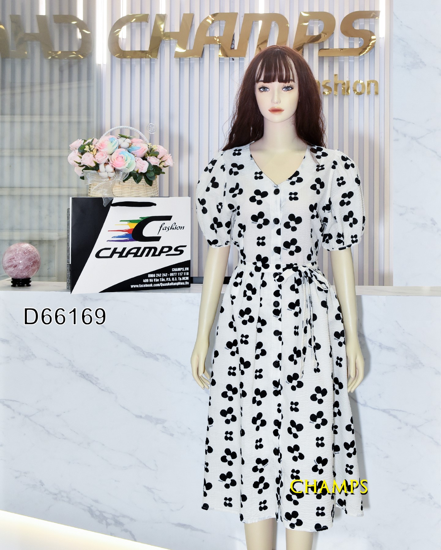 ĐẦM XÔ TRẮNG HOA ĐEN 66169