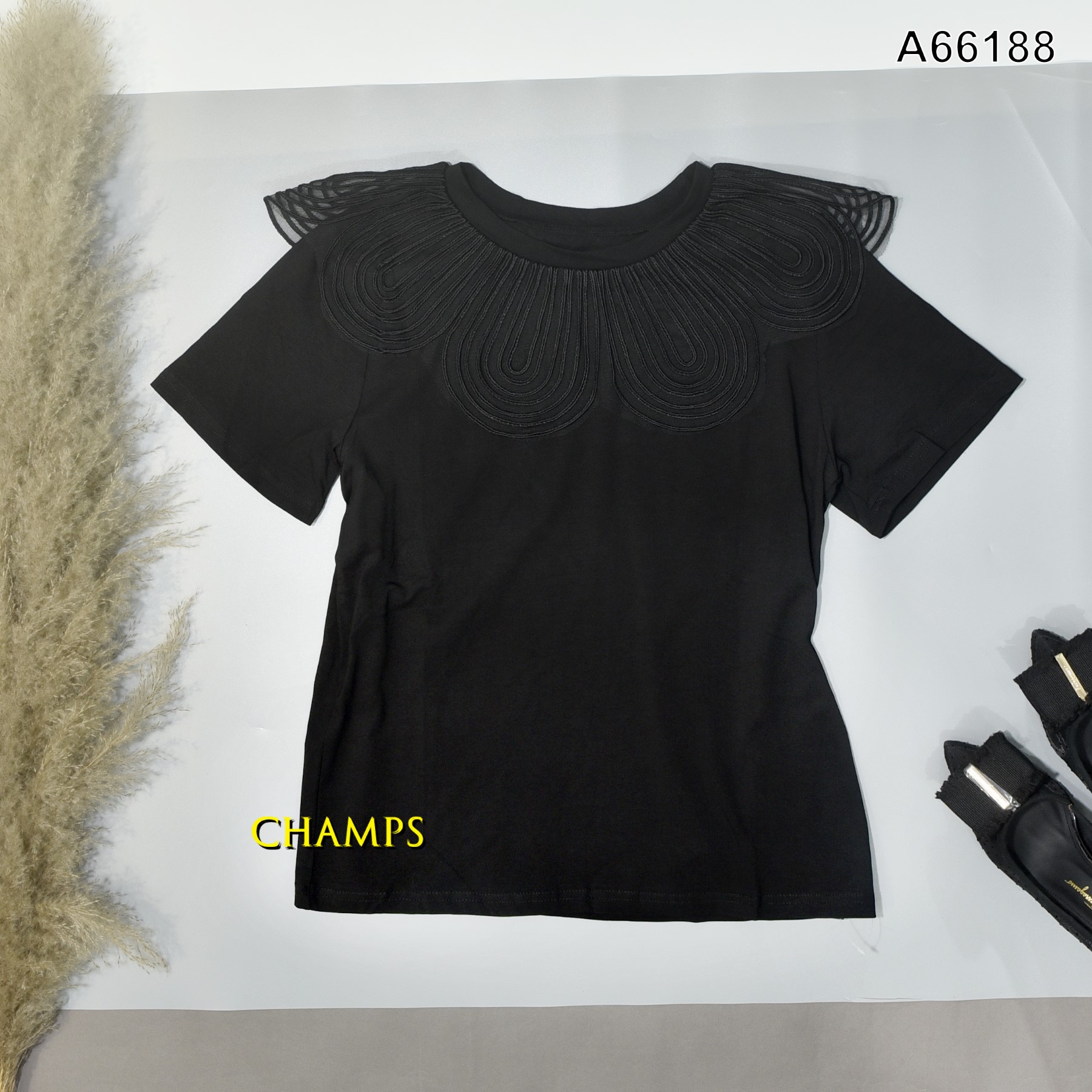 ÁO THUN ĐEN CỔ BÈO 66188