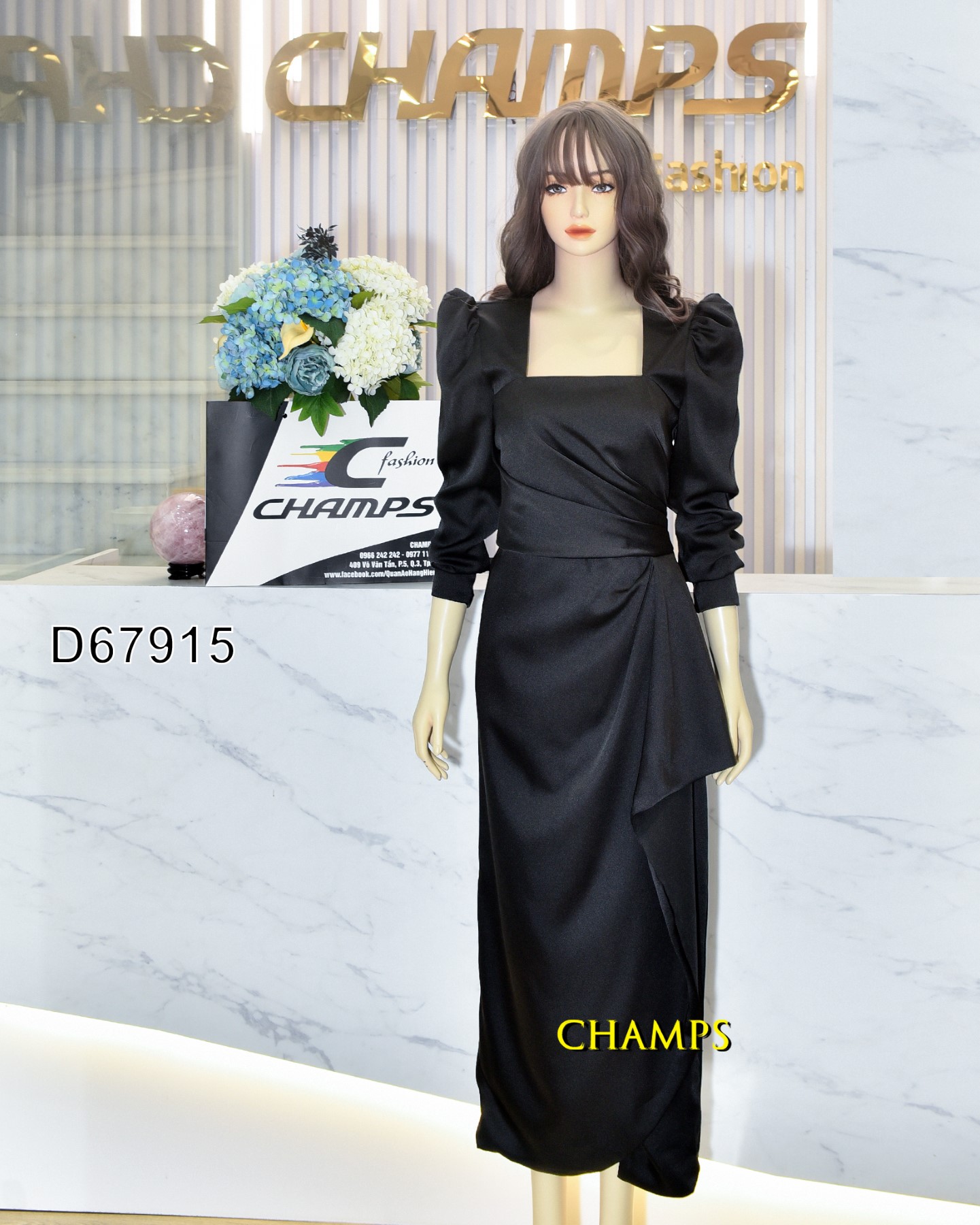 ĐẦM LỤA ĐEN DÀI DẠ HỘI 67915