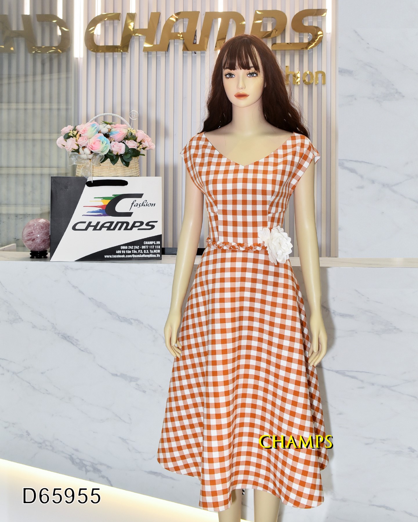 ĐẦM CARO NÂU DÀI 65955