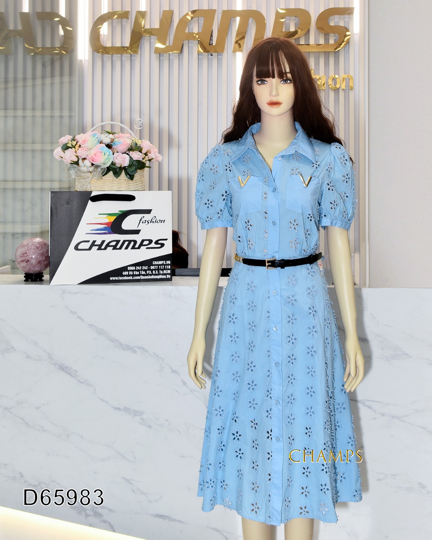 ĐẦM XANH REN LỖ TÚI V 65983