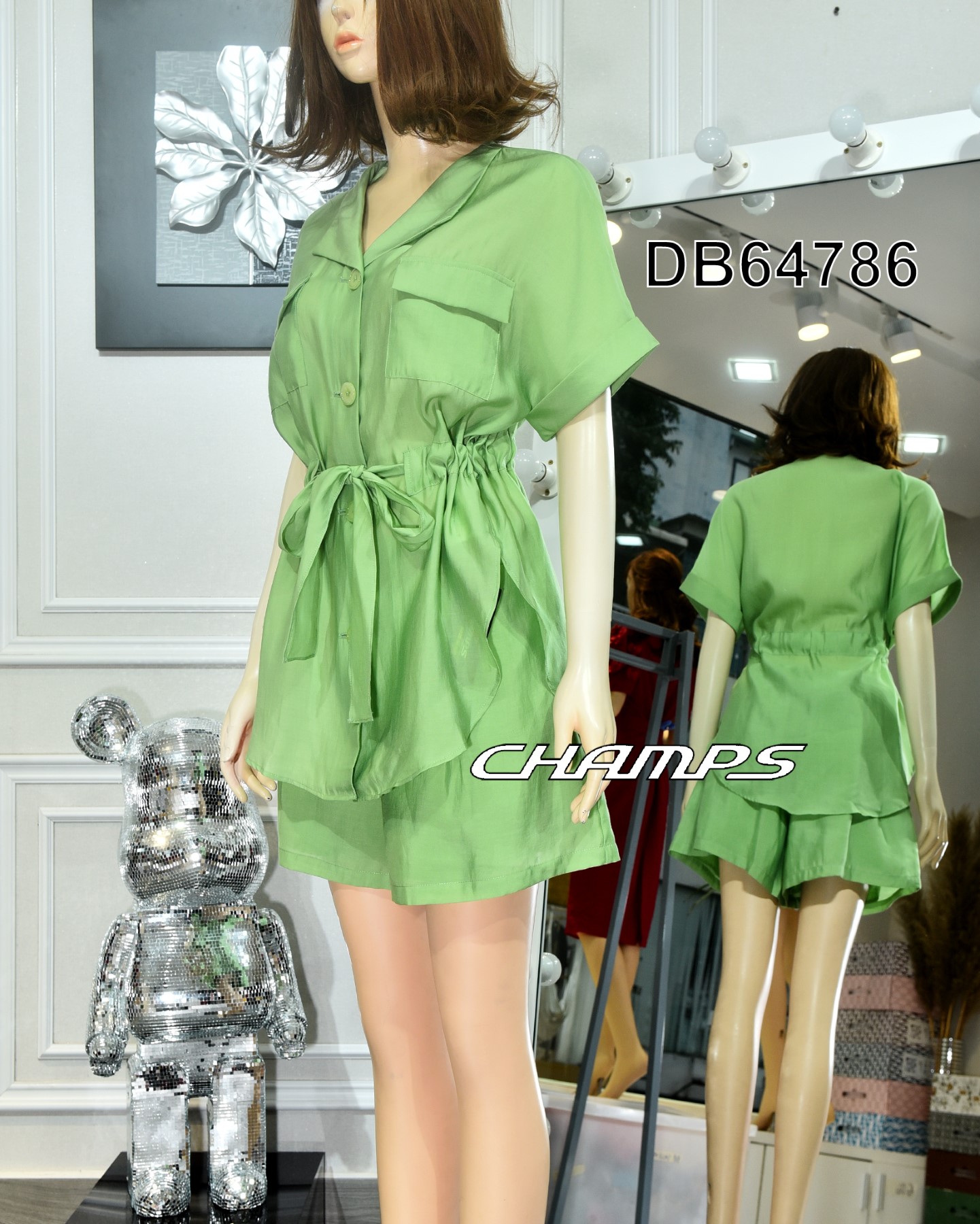 BỘ SHORT TƠ XANH LÁ 64786