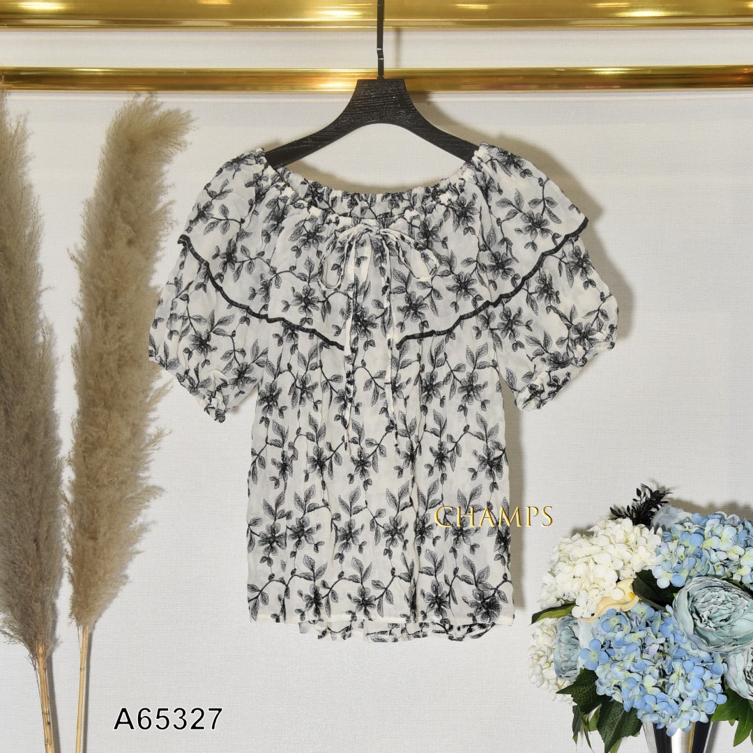 ÁO XÔ VAI TRỄ TƠ HOA ĐEN 65327