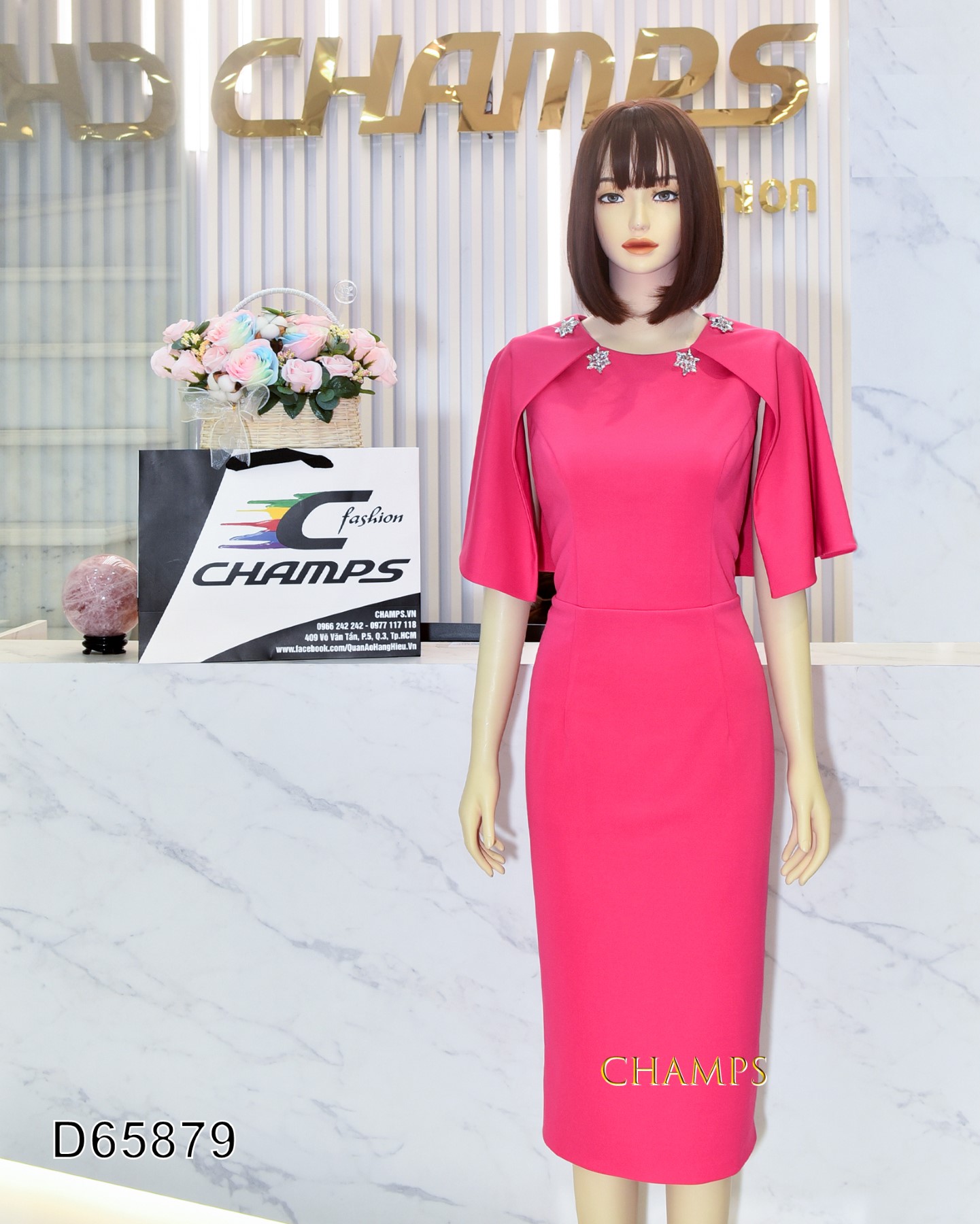 ĐẦM HỒNG DÀI CỔ HẠT 65879