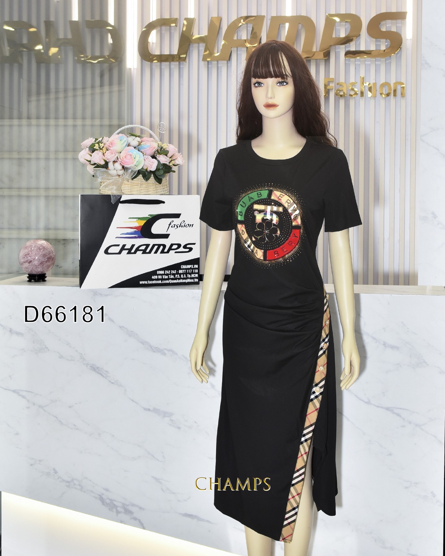 ĐẦM THUN ĐEN DÀI BBR NHÚNG CƯỜM 66181