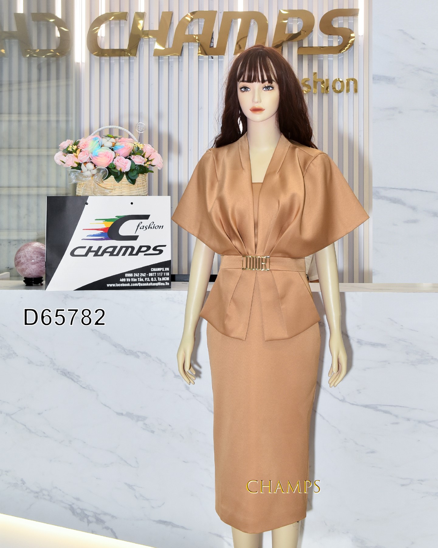 ĐẦM NÂU ÔM KHÓA EO 65782