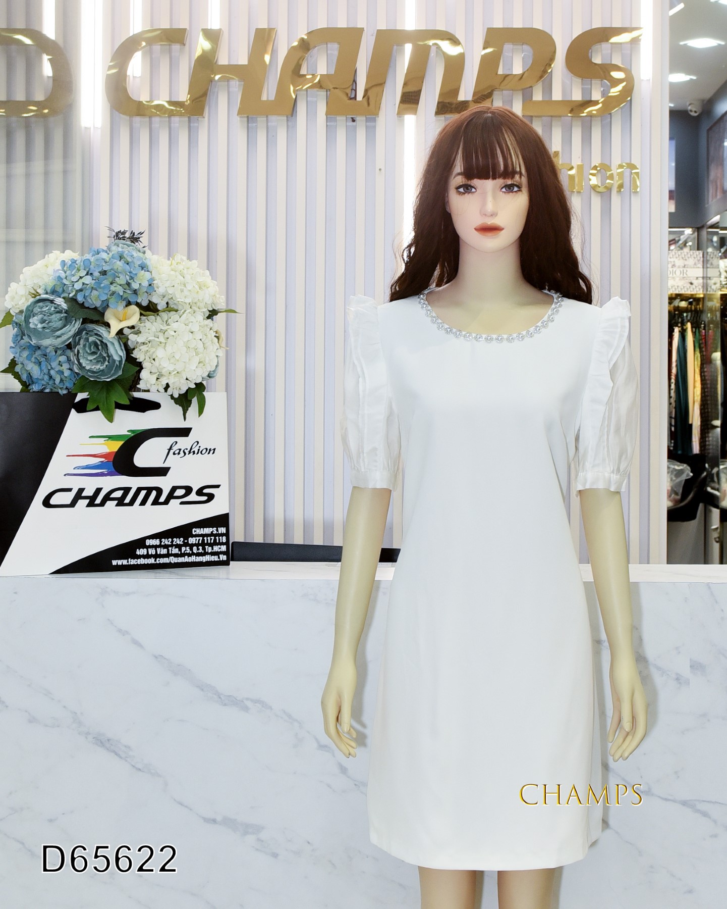 ĐẦM KEM CỔ HẠT 65622