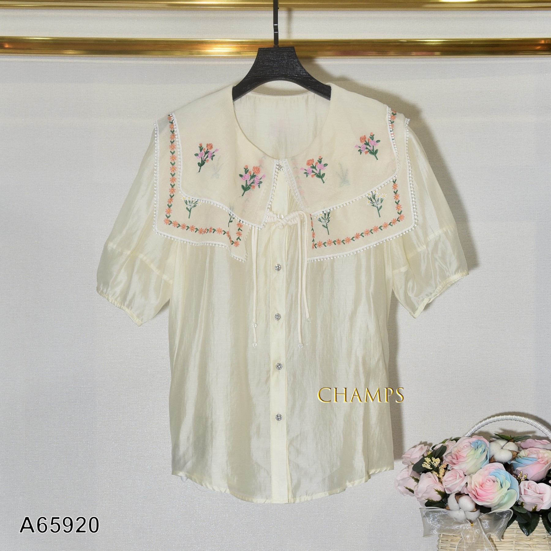 ÁO LỤA TƠ CỔ BÈO HOA 65920